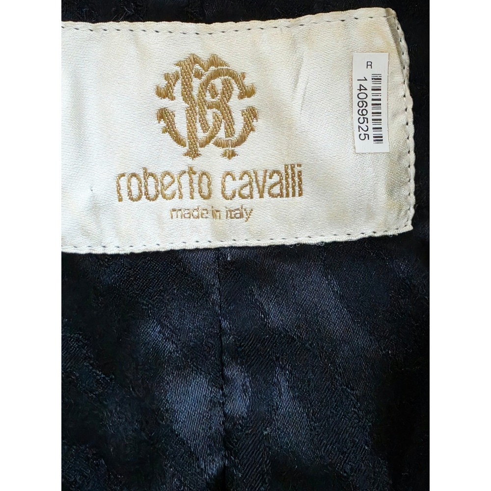 VTG Roberto Cavalli Navy Single Button Wool Blazer Leopard Trim Made in Italy 46 - Picture 4 of 16
